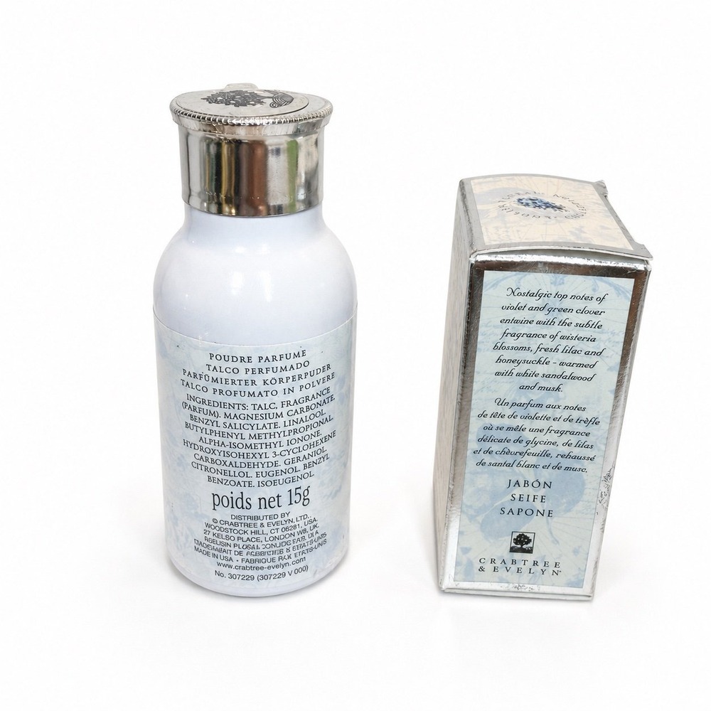 NEW Vintage Crabtree & Evelyn Wisteria Soap 1.4 oz & Powder Floral Set 0.5 oz - Picture 2 of 2